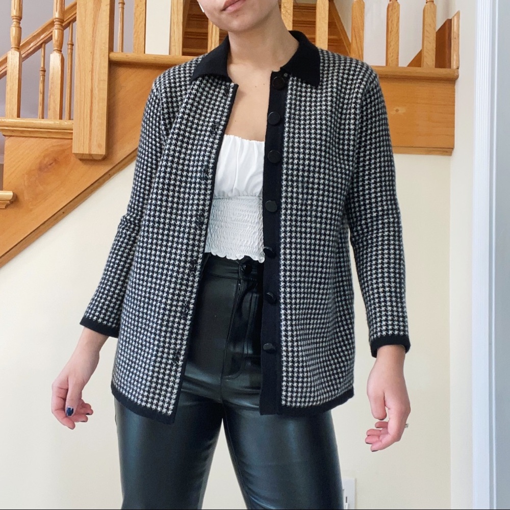 Merino Wool Houndstooth Cardigan